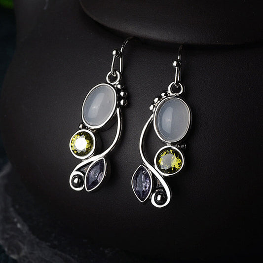 Flower Shape Oval Cut Moonstone Dangle Earrings