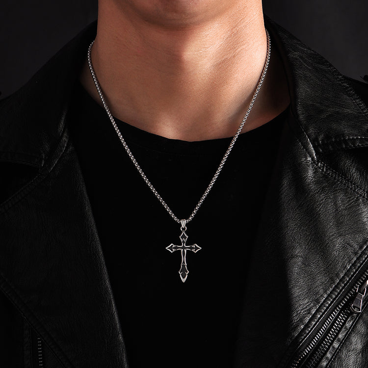 Sterling Silver Black Arrow Cross Pendants Necklace