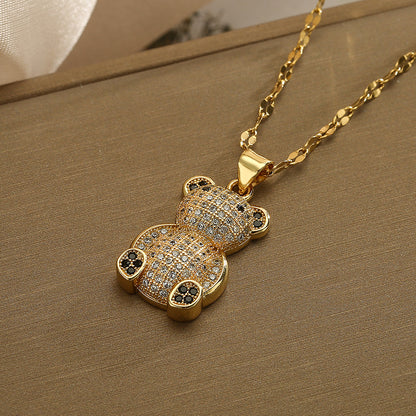 Cut Full Stones Bear Pendant Necklace