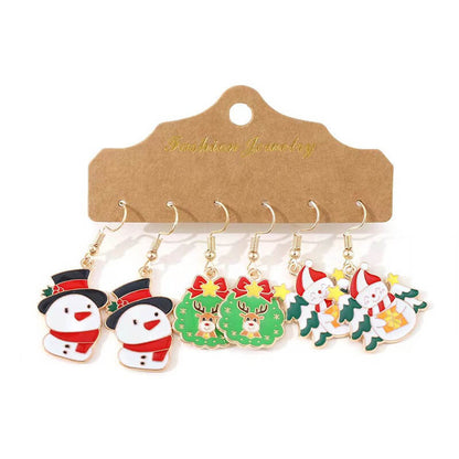 Cute Christmas Elk Snowman Pendant Earrings