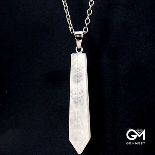 White Crystal Hexagon Pointy Cone Pendant Necklace