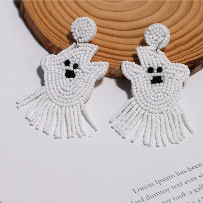 Halloween Cute White Ghost Handmade Rice Bead Earrings