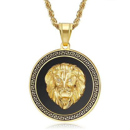 HIPHOP Jewelry Titanium Steel Vacuum Gold-plated Inlaid Zircon Lion Head Pendant