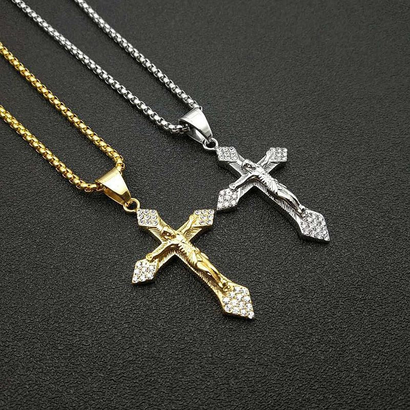 Hip Hop Gold Plated Cross Jesus Pendant with Zirconia