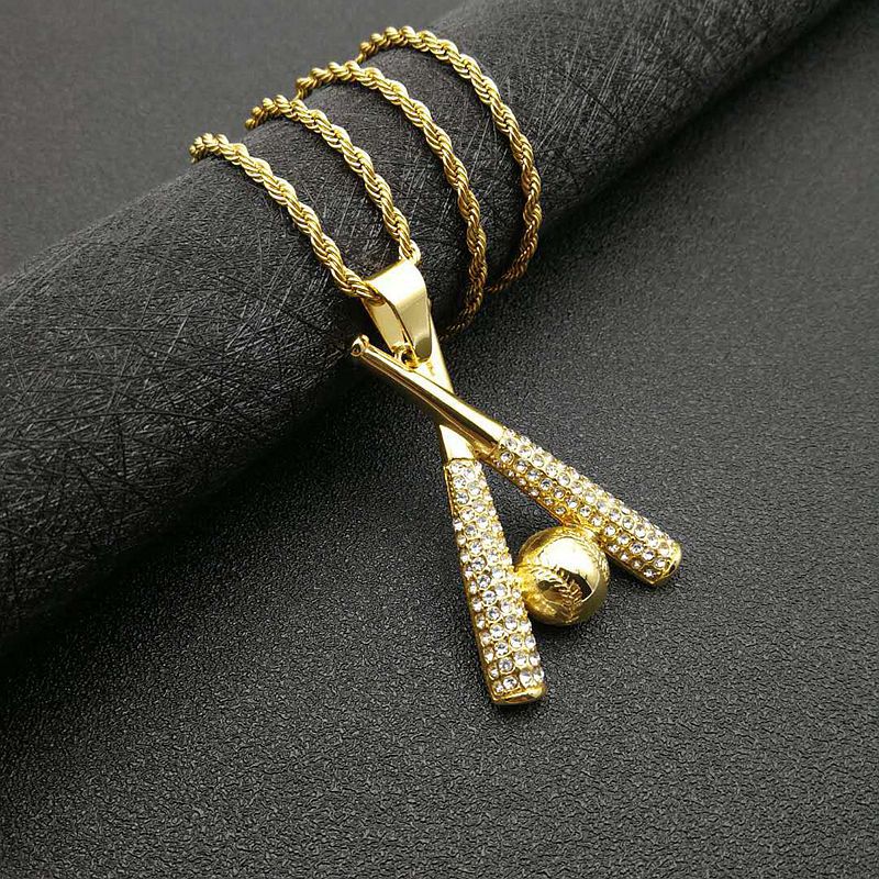 Hip Hop Jewelry Gold Plated Zirconia Baseball Pendant