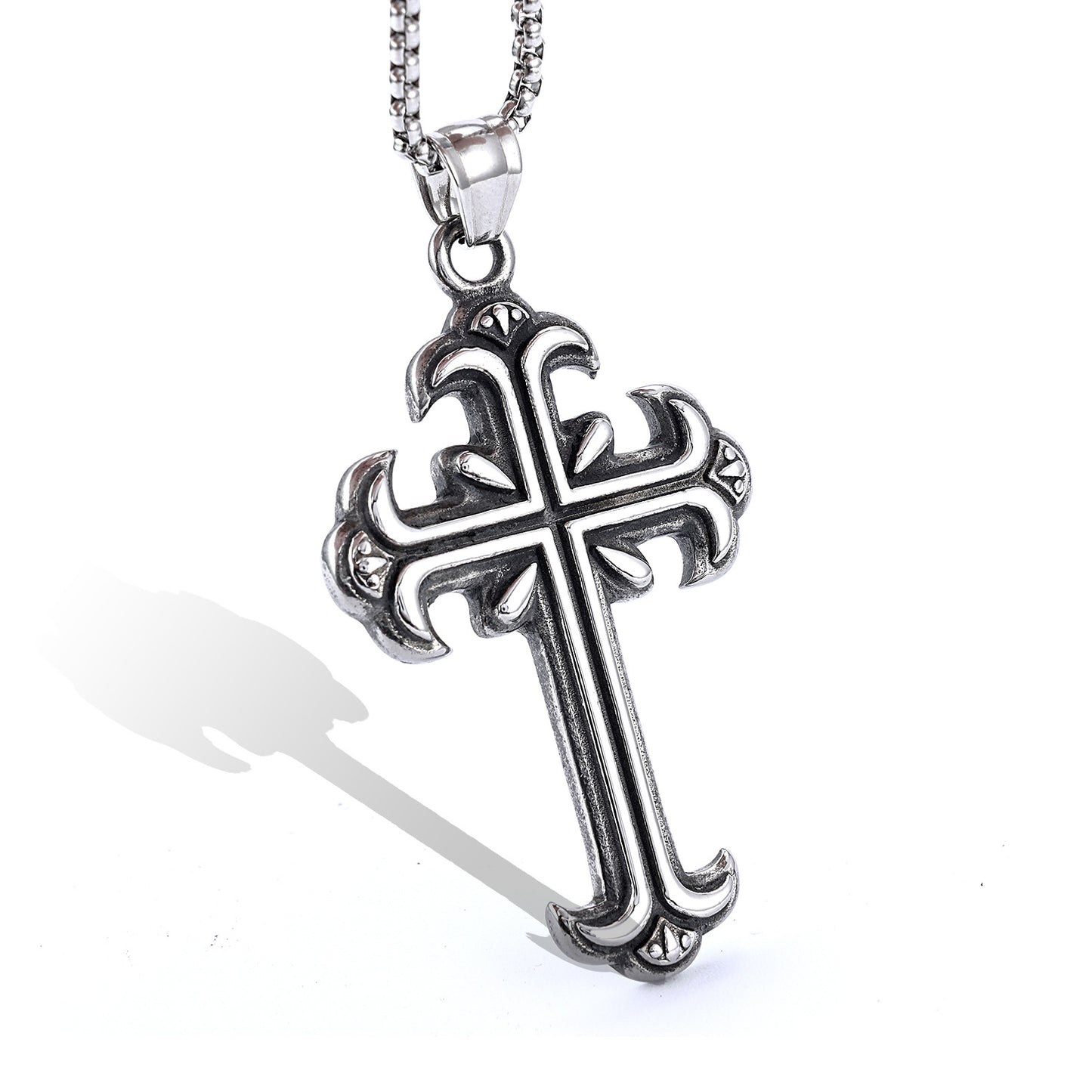 Carved Cross Stainless Steel Pendant Necklace