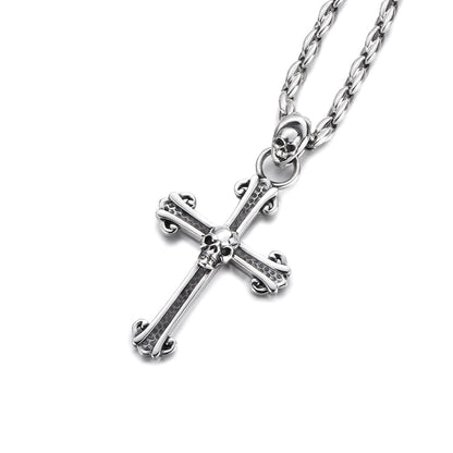 Cross Sterling Silver Skull Pendants Necklace