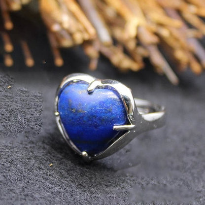 Natural Stone Crystal Heart Ring