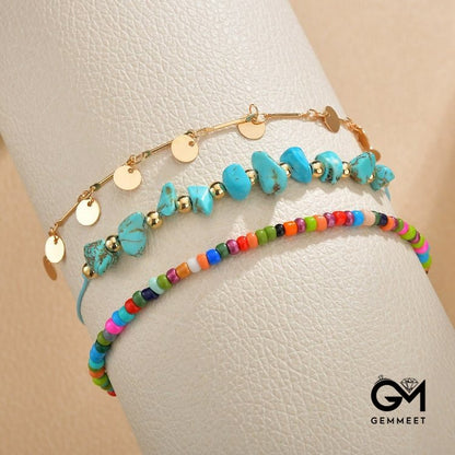 Turquoise Colored Beads Boho Anklet