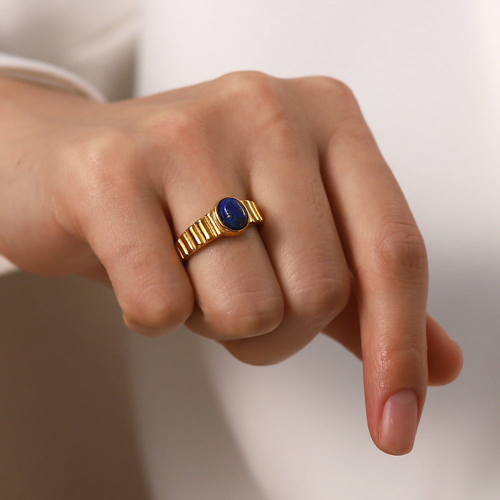 Court Vintage Oval Cut Lapis Lazuli Chunky Band Ring