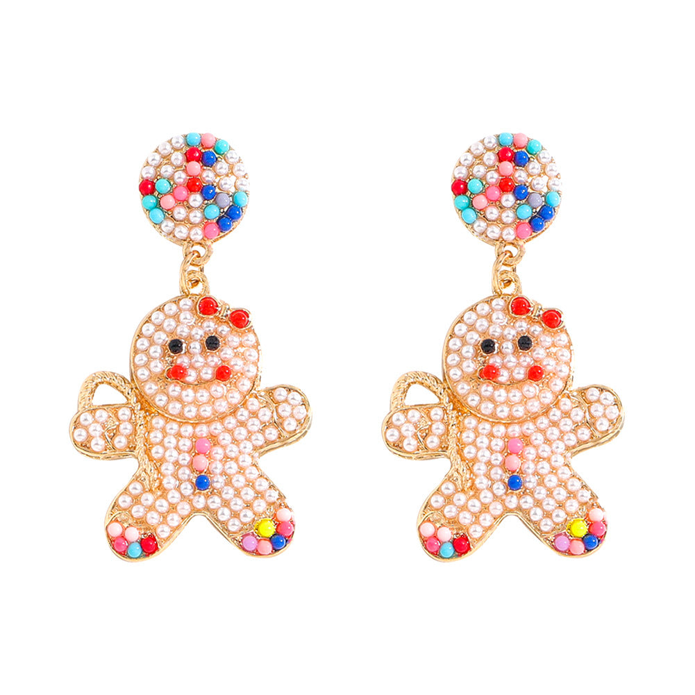 Halloween Funny Bear Christmas Snowman Doll Rice Bead Earrings