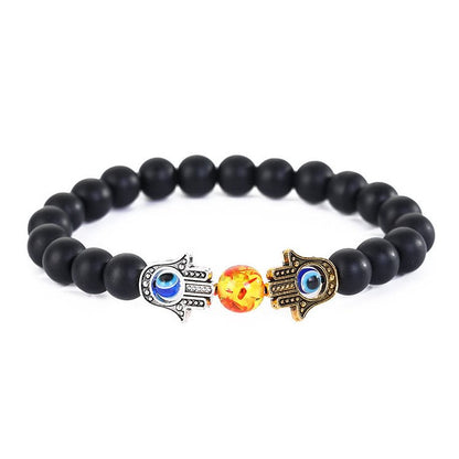 Crystal Stone Beaded Evil Eye Hamsa Bracelet