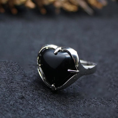 Natural Stone Crystal Heart Ring