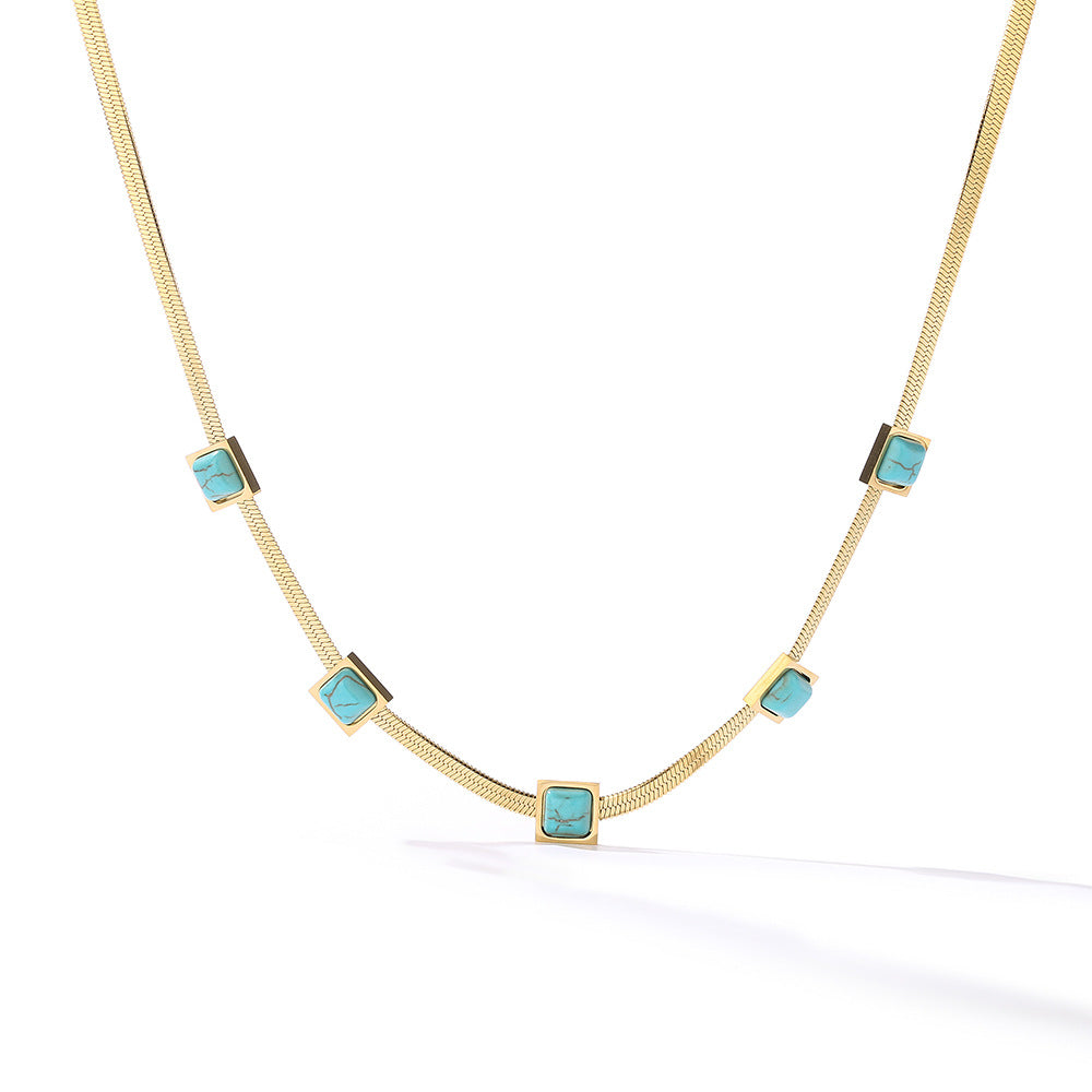 Bohemia Square Turquoise Flat Chain Necklace