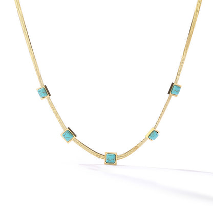 Bohemia Square Turquoise Flat Chain Necklace