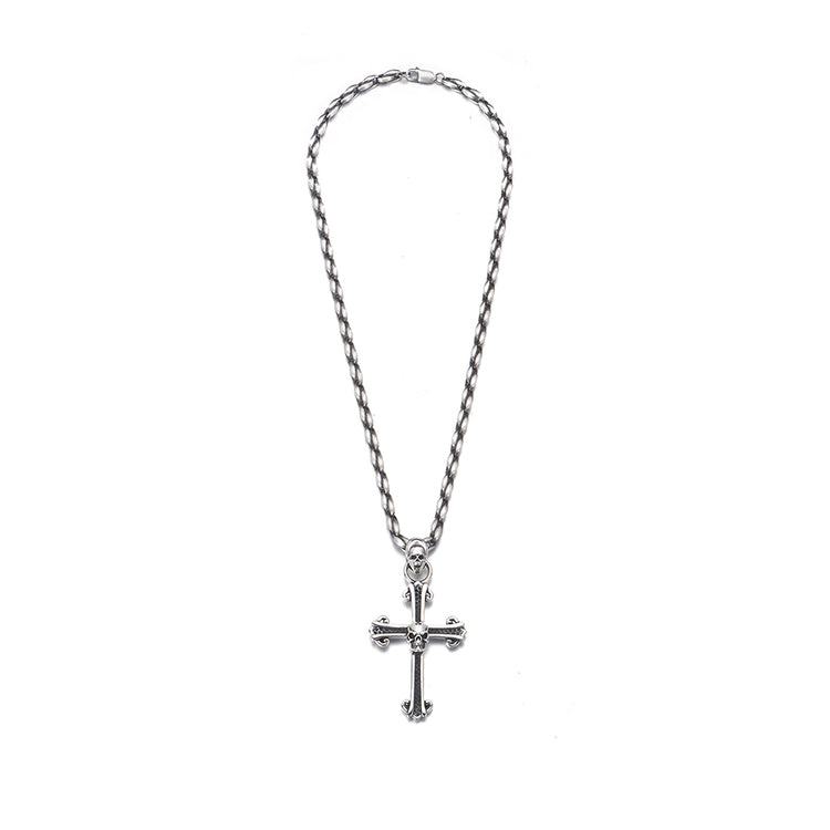 Cross Sterling Silver Skull Pendants Necklace