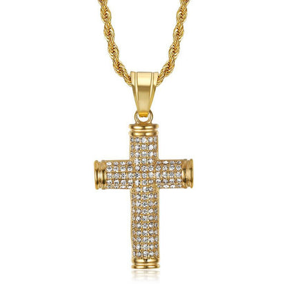 HIPHOP Jewelry Vacuum Gold-plated Zircon Cross Pendant