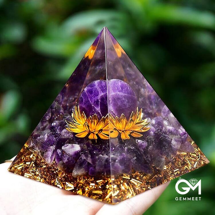 Amethyst Sphere Lotus Symbol Orgone Pyramid