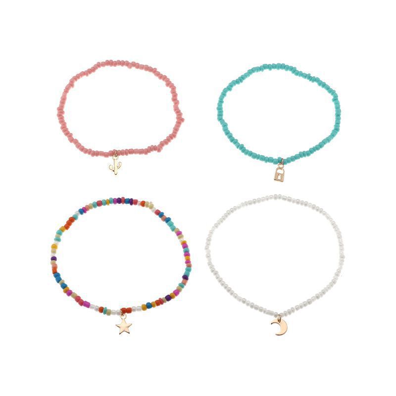 Moon & Star Bohemia 4 PCS Colorful Anklet Set