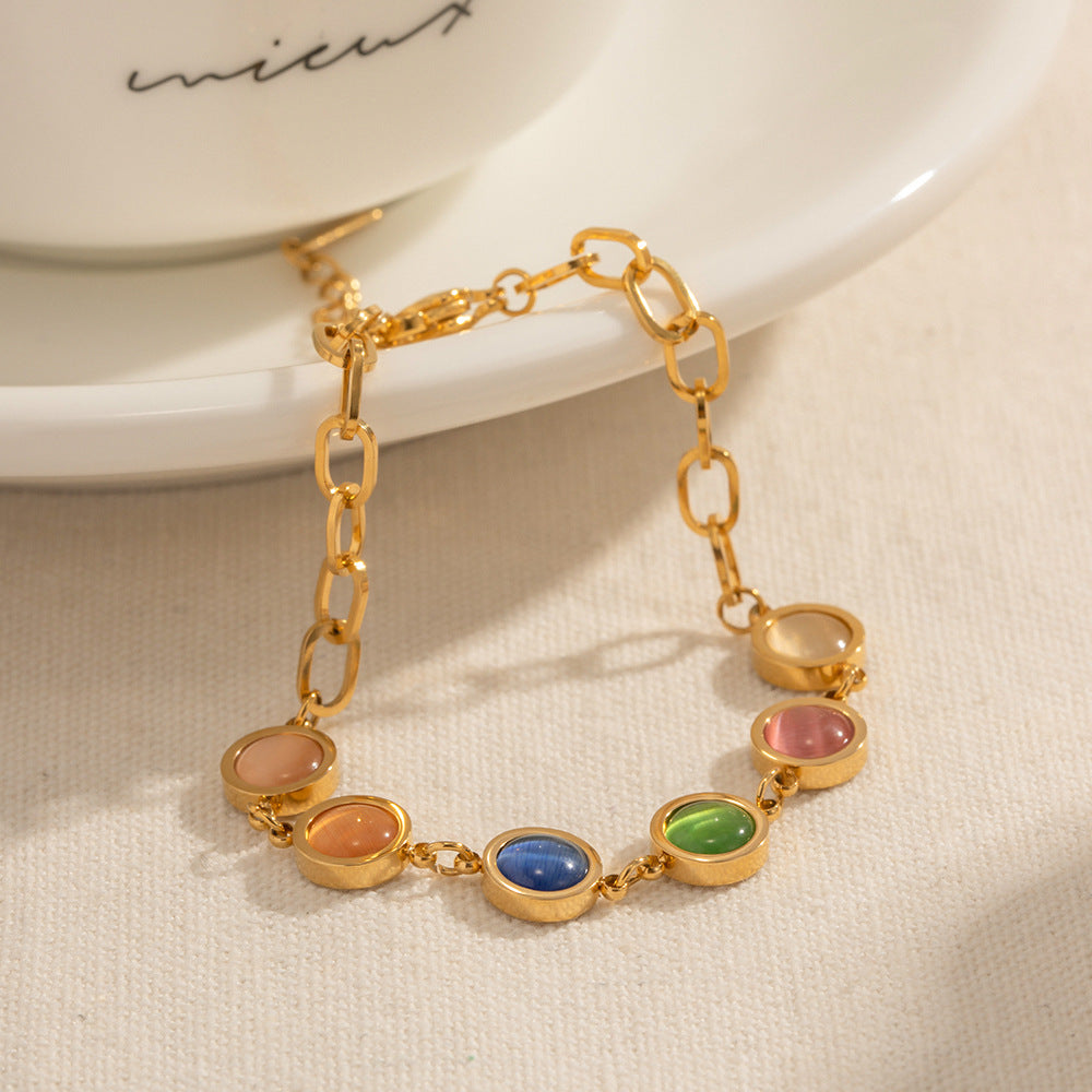 Color Crystals Gold Plated Chain Bracelet