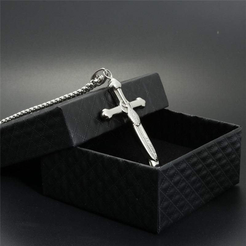 Hip Hop Vintage Feather Cross Pendant