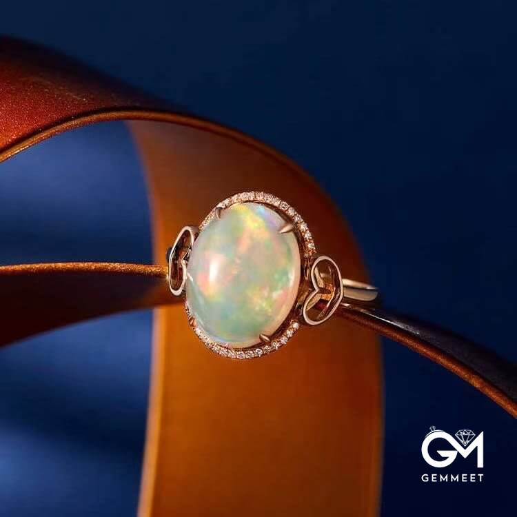 Big Opal Side Love Design Adjustable Ring