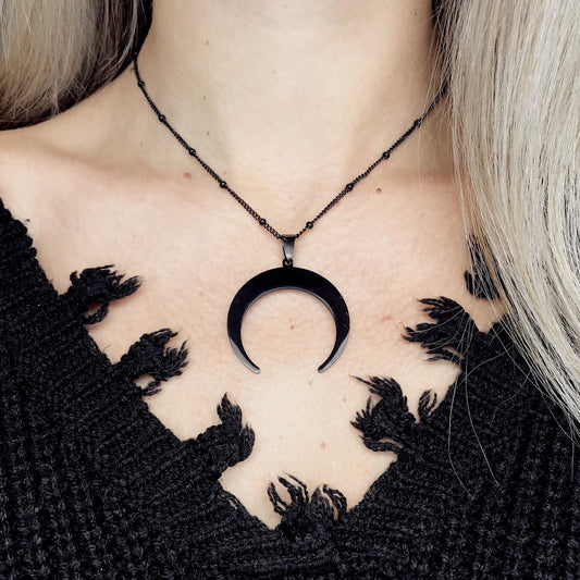 Black Moon Stainless Steel Halloween Necklace