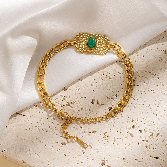 Green Aventurine Cuban Golden Plated Chain Bracelet