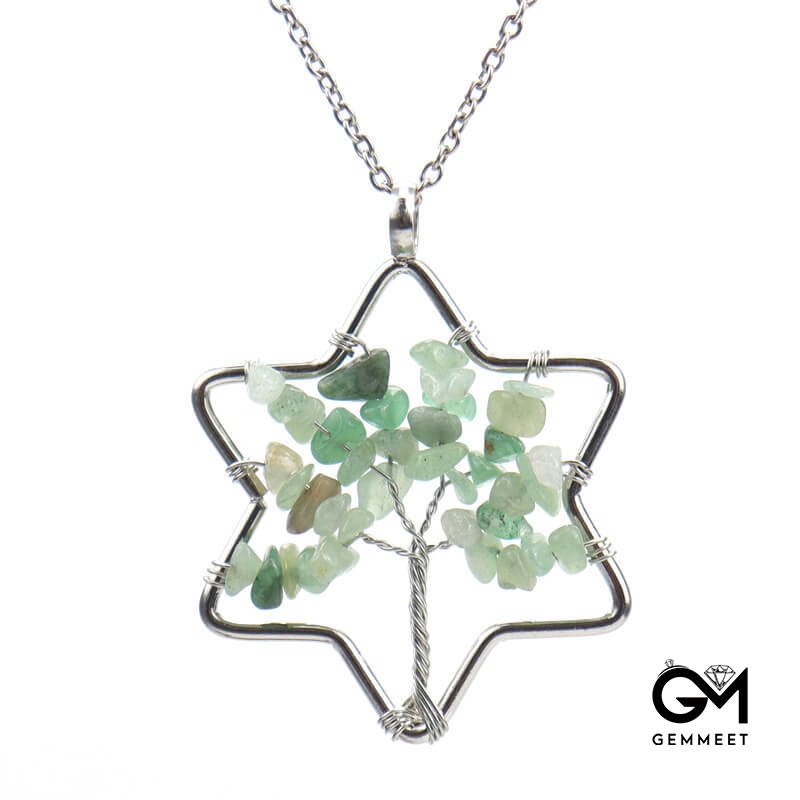 Crystal Hexagram Tree of Life Pendant Necklace