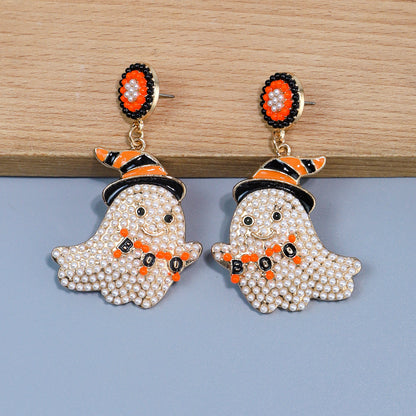 Halloween Cute and Funny Little Ghost Rice Bead Alloy Earrings