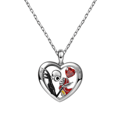 "My Only" - Skull Couple Inlaid with Heart Ruby Necklace