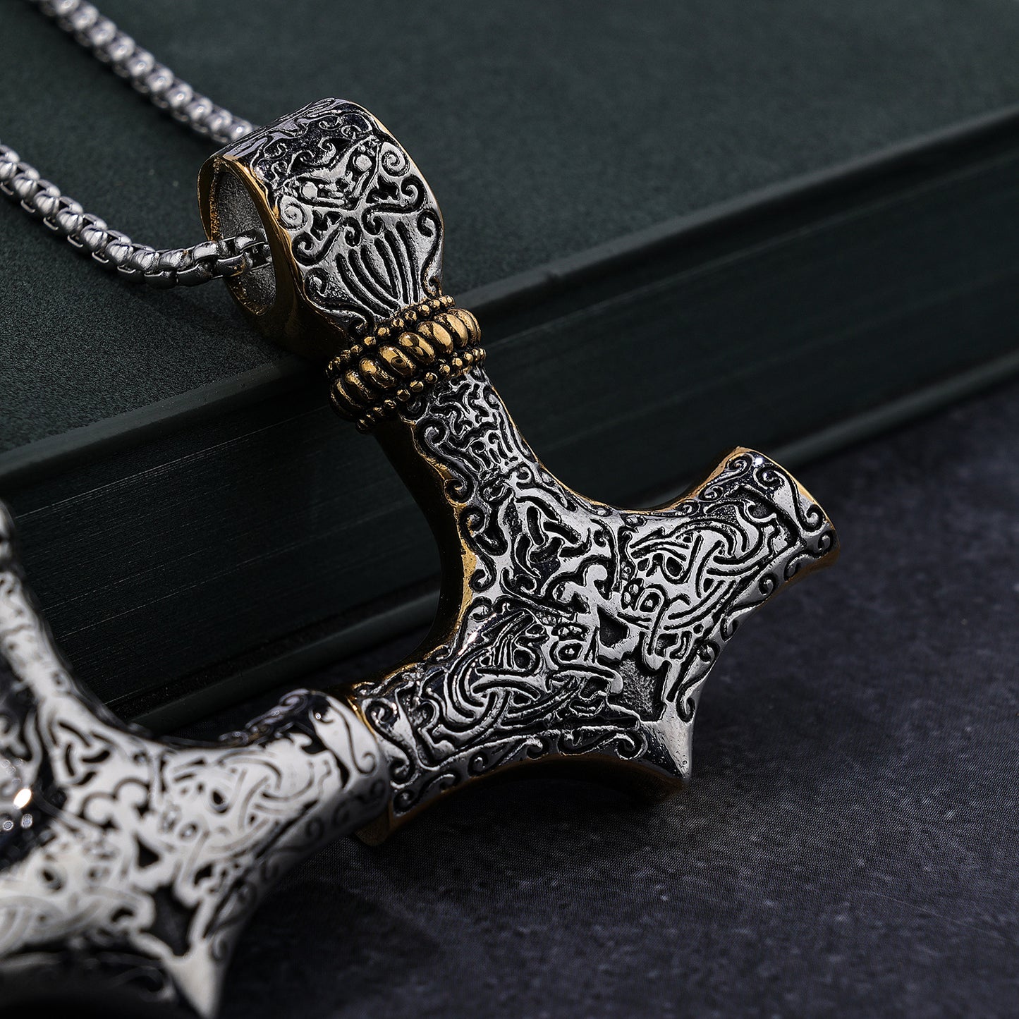 Vintage Viking Thor's Hammer Stainless Steel Pendant Necklace