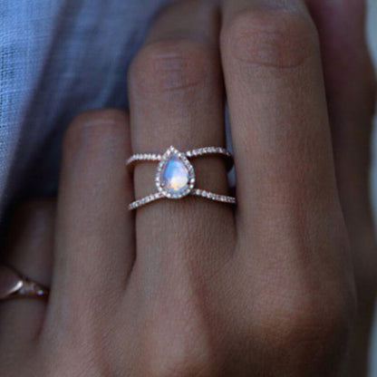 Drip Pear Cut Moonstone 2 Layer Ring