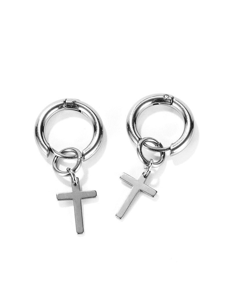 Stainless Steel Cross Pendant Dangle Earrings