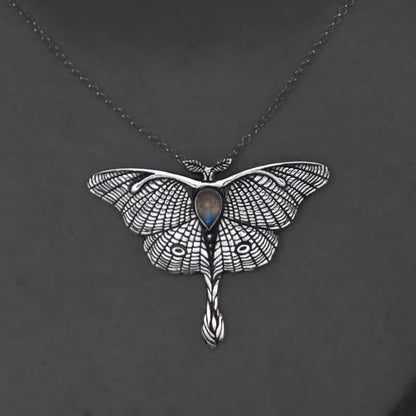 Luna Moth - Sterling Silver Butterfly Moonstone Necklace