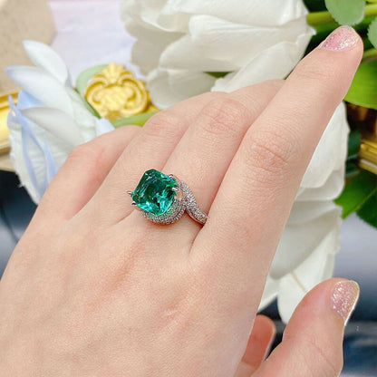 Five-carat Imitation Paraiba Ring Lake Green High Carbon Diamond Fancy Sapphire Ring