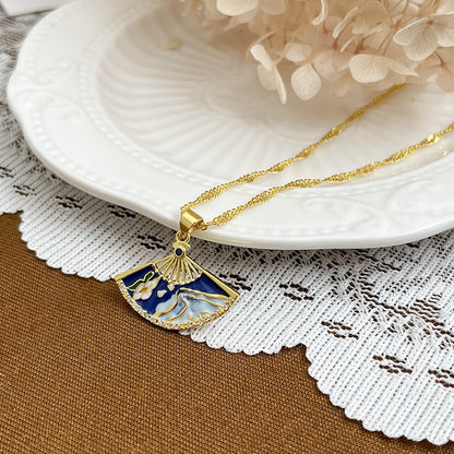 Stylish Folding Fan Pendant Necklace