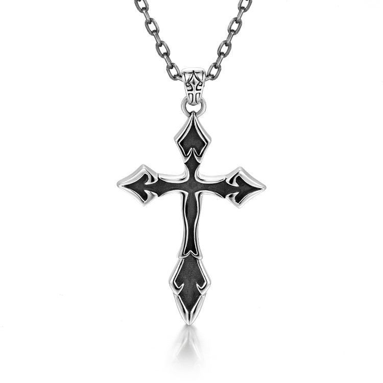 Sterling Silver Black Arrow Cross Pendants Necklace