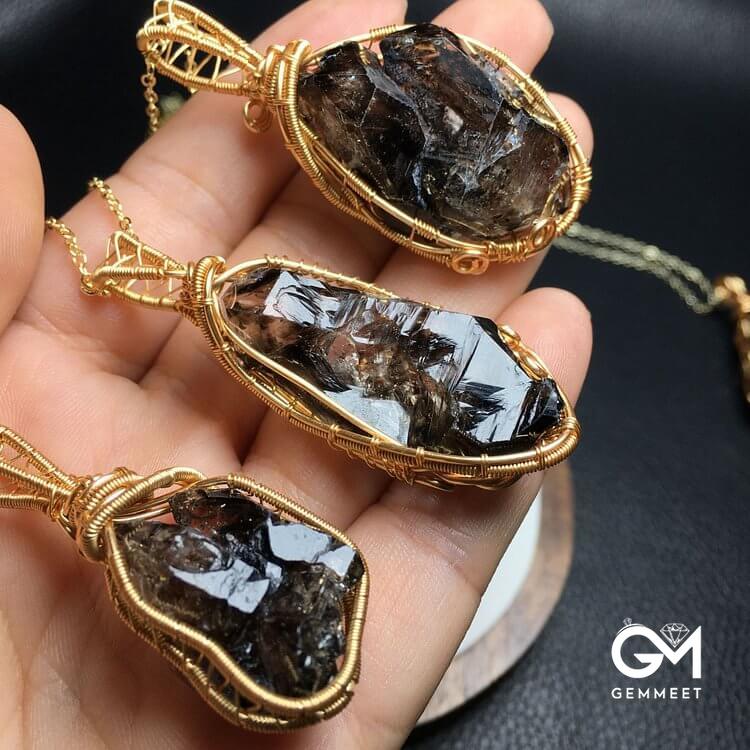 Smoky Quartz Copper Wire Wrap Pendant Necklace