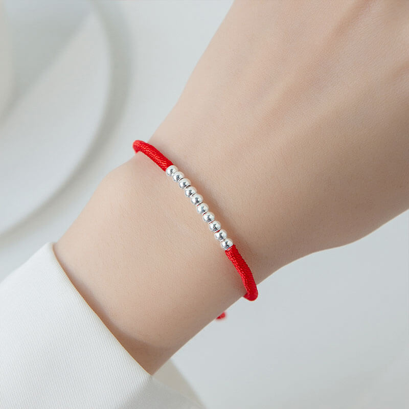 Handmade White Gold Bead Red Rope Bracelet