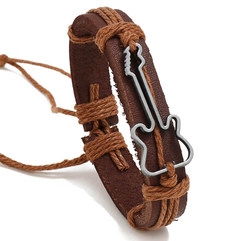 Vintage Jewelry Music Festival Guitar Leather Bracelet Simple Hemp Rope Braided Bracelet