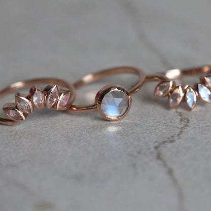 “Tide Goddess” - Sun Flower Moonstone 3 - Piece Ring