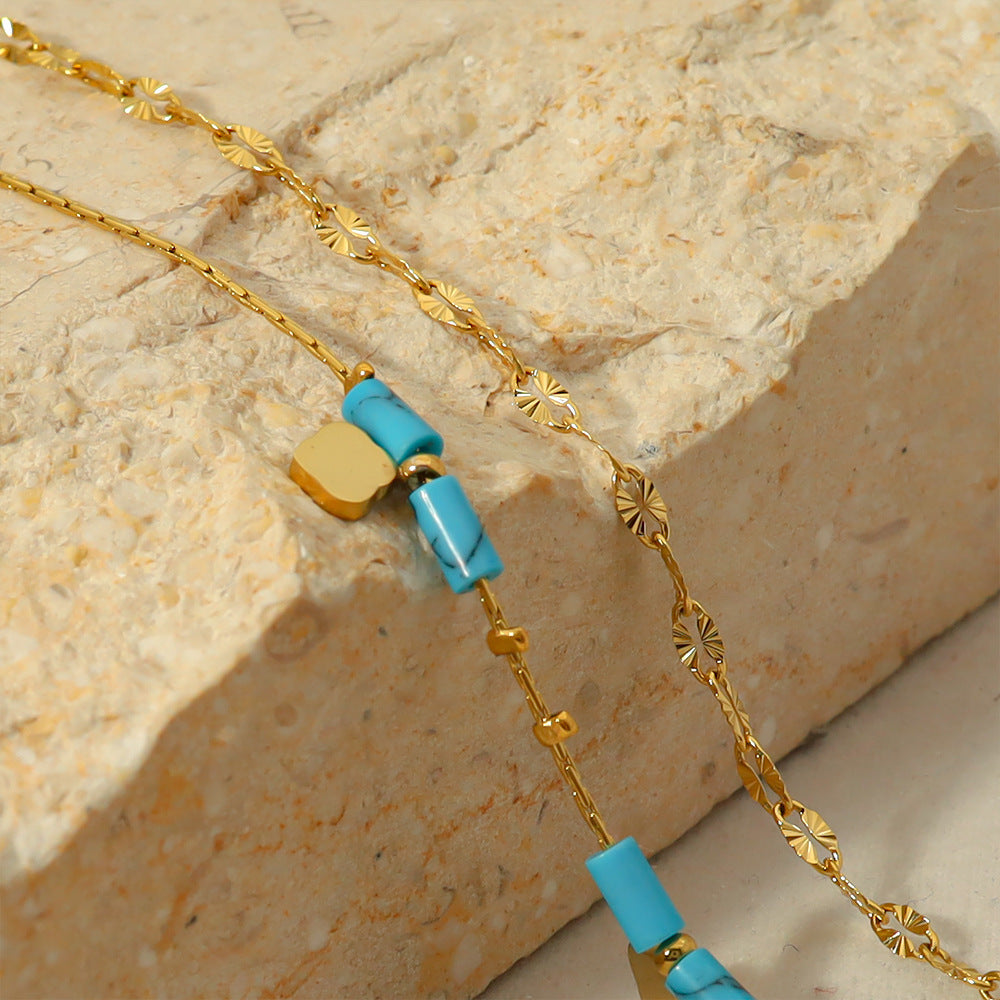 2 Layers Cylinder Bead Turquoise Bracelet