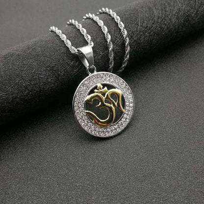 Hip Hop Jewelry Gold Plated Zircon Yoga OM Pendant