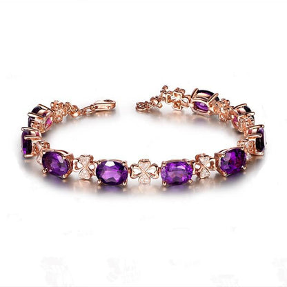 Luxurious Synthetic Amethyst Bracelet with Zirconia Colored Stone Rose Gold-Tone Bracelet