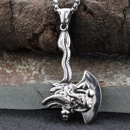 Vintage Stainless Steel Axe Skull Pendant