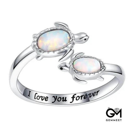 "I love you forever" Two Turtles Plated Opal Ring