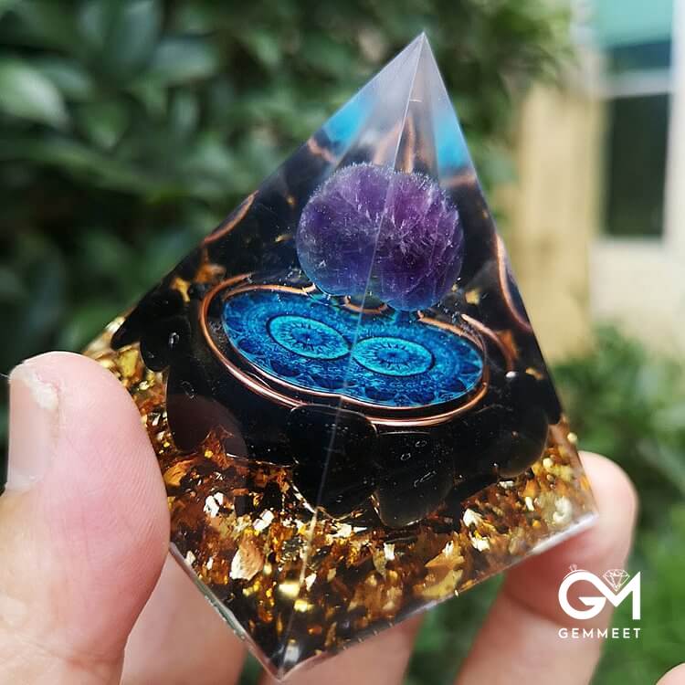 Amethyst with Black Tourmaline Orgone Pyramid