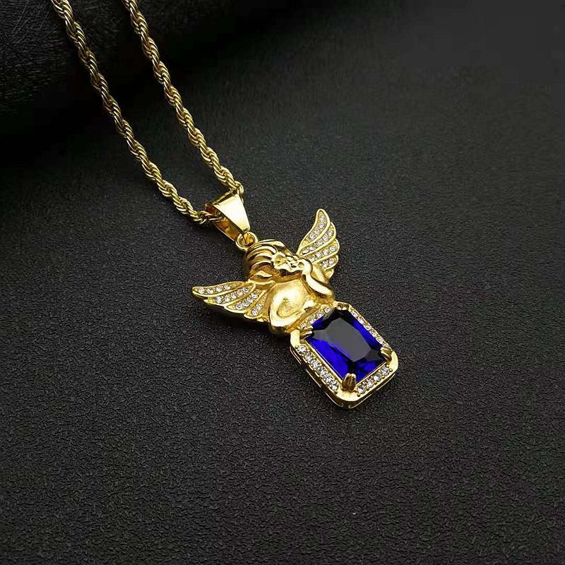 HIPHOP Jewelry Gold-plated Artificial Gemstone Angel Pendant