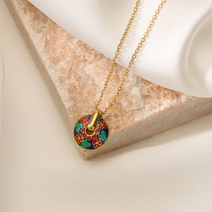 Color Painting Disc Pendant Necklace